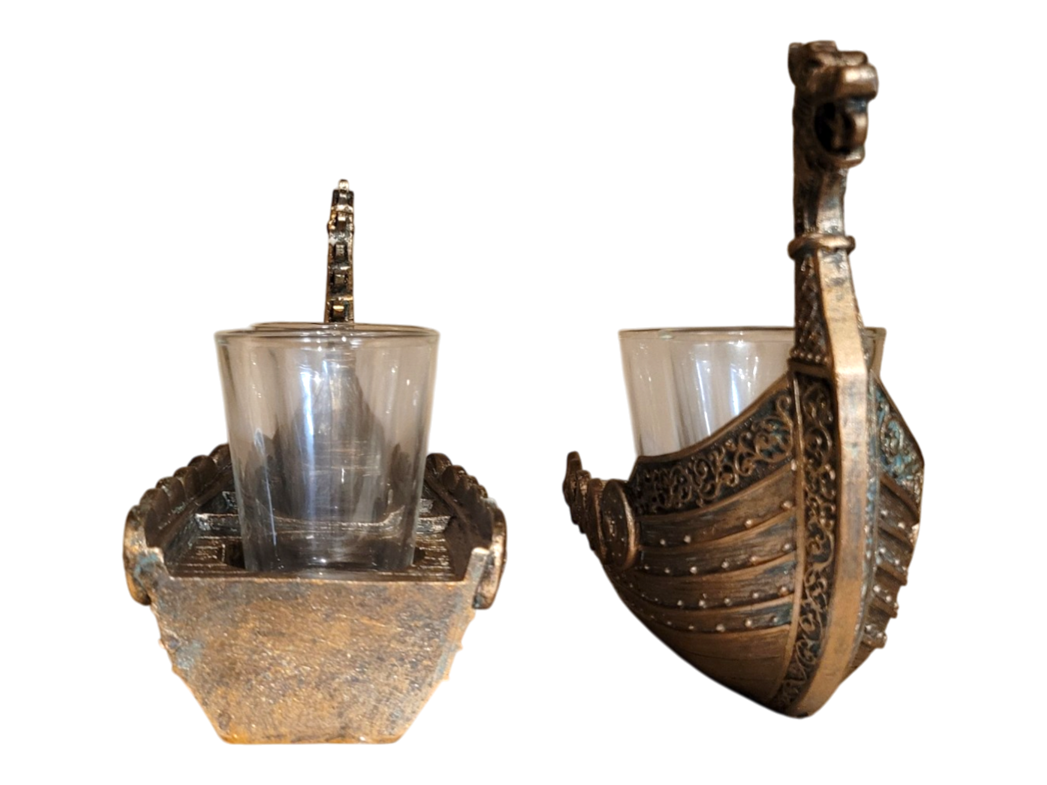 Viking Ship Divisible Into Halves - 4 Shot Glasses
