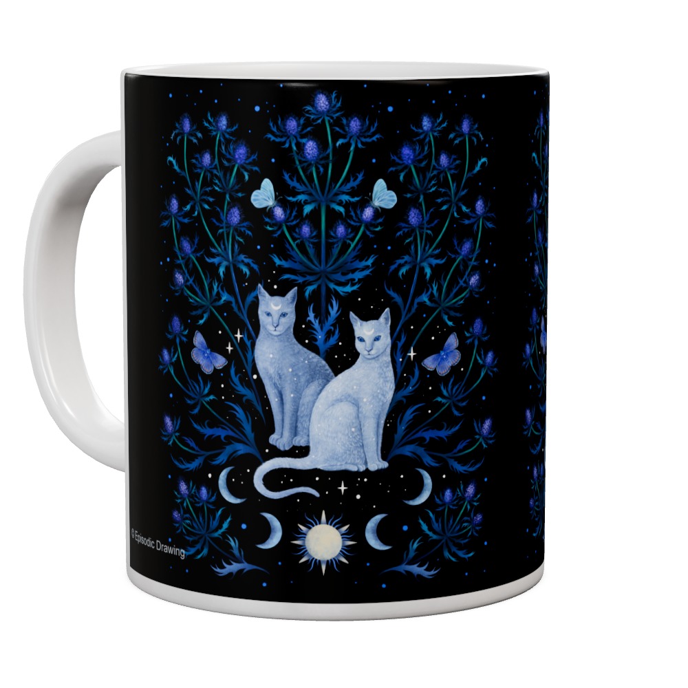 Blue Thistle And Cat Mug