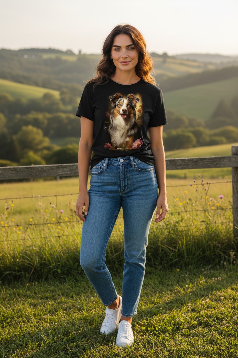 Australian Shepherd Portrait Ladies T-shirt