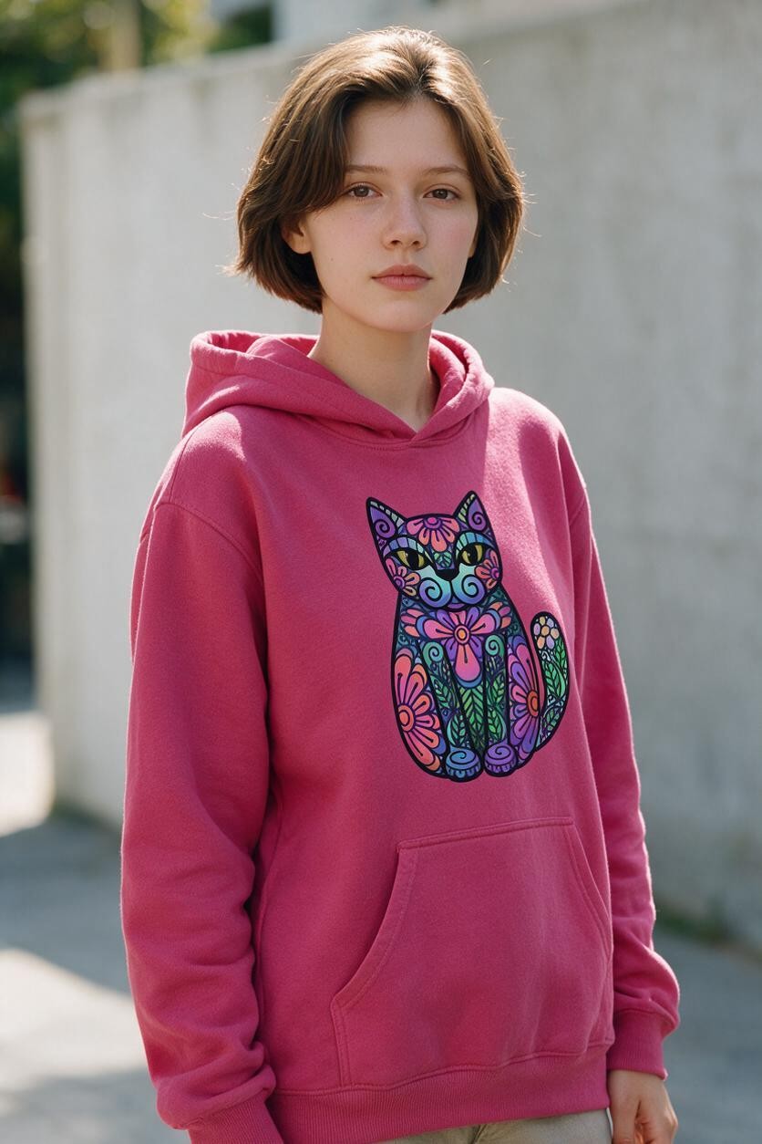 Flowers And Leaves Cat Hoodie