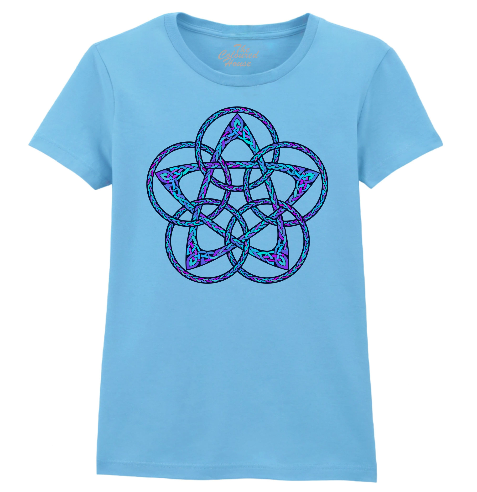 Celtic Knot Five Star Circle Blue Ladies T-shirt