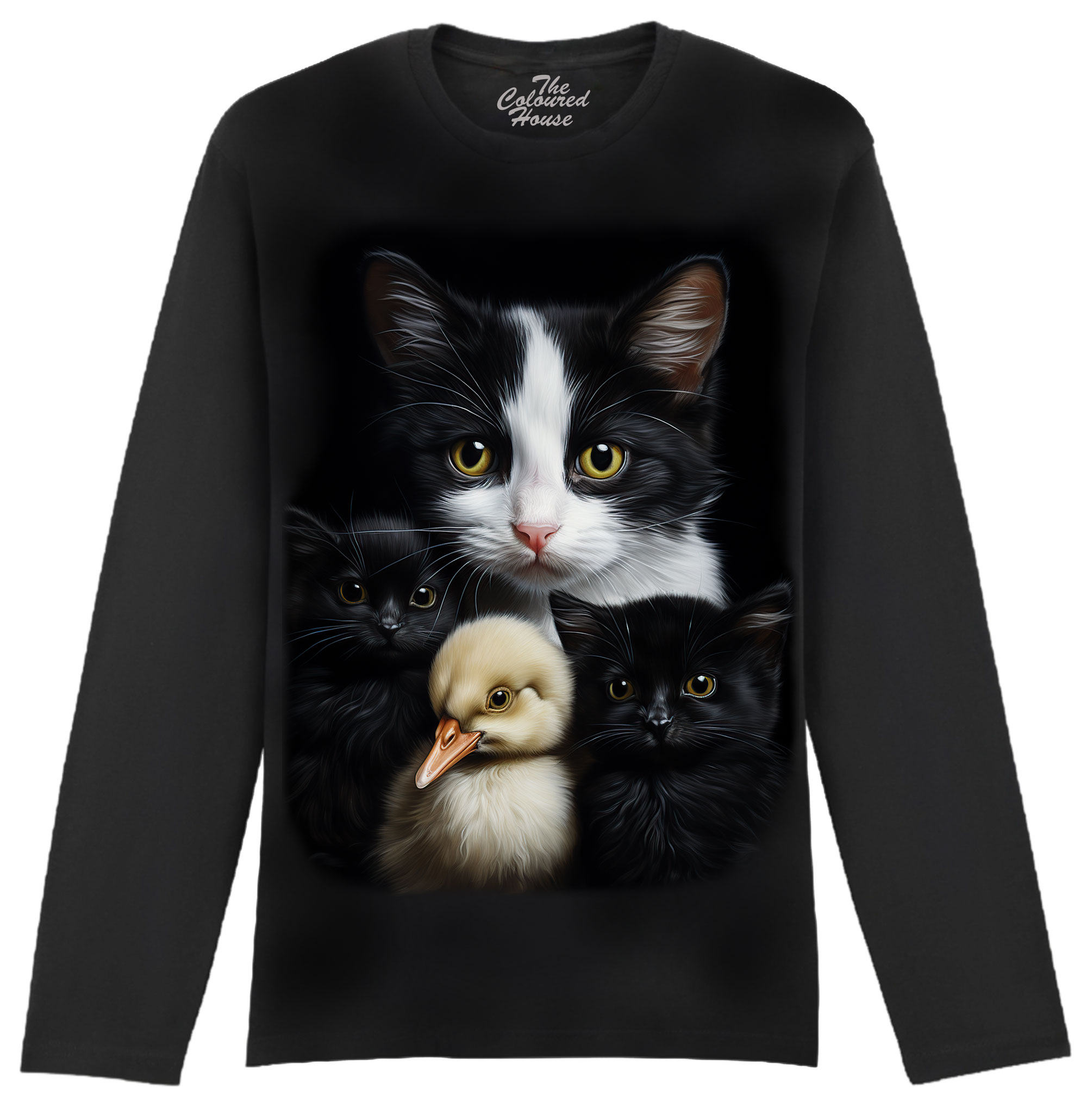 Mom Cat And Kittens Portrait Longsleeve