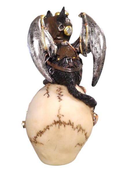 Steampunk Black Cat With Skull - 18cm