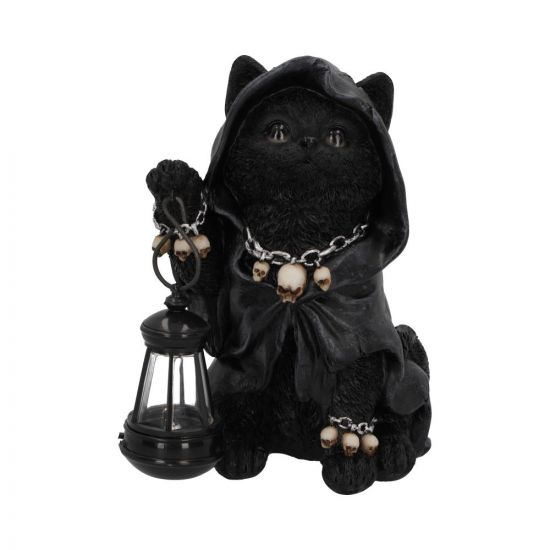 Witching Black Cat Holds Lantern - 18.5cm