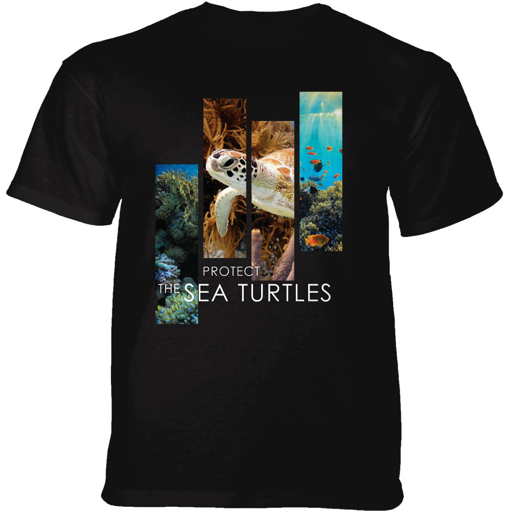 Protect Sea Turtle Split Portrait Black