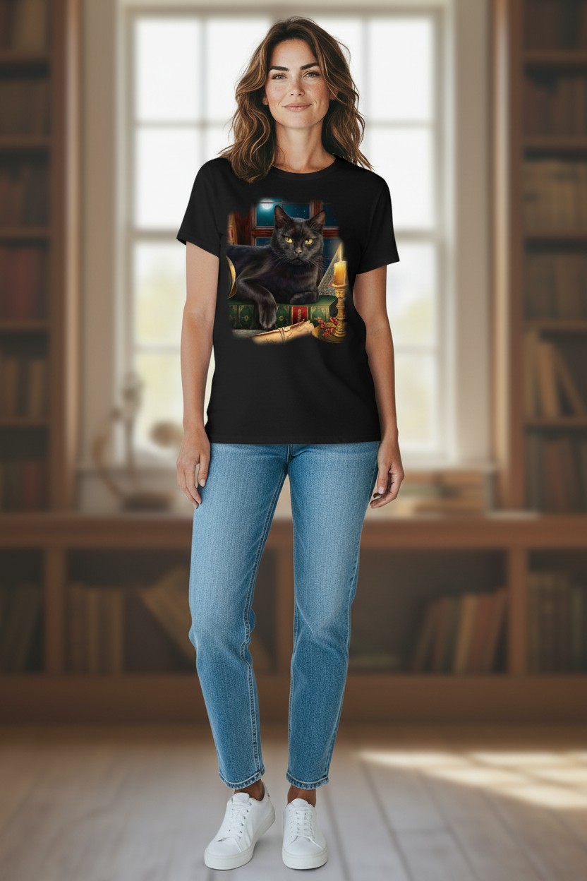 Black Cat By Candlelight Ladies T-shirt