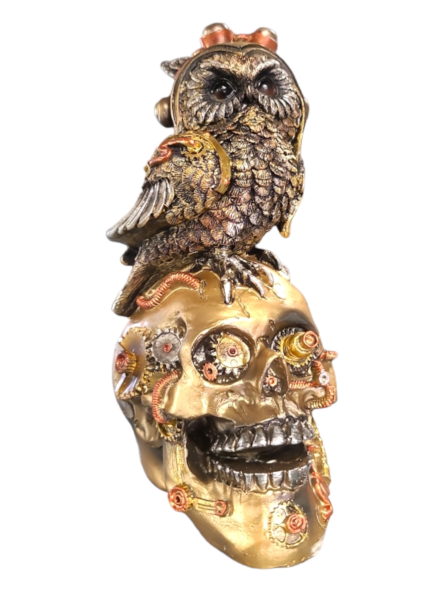 Steampunk Owl With Skull - Gold - 18cm