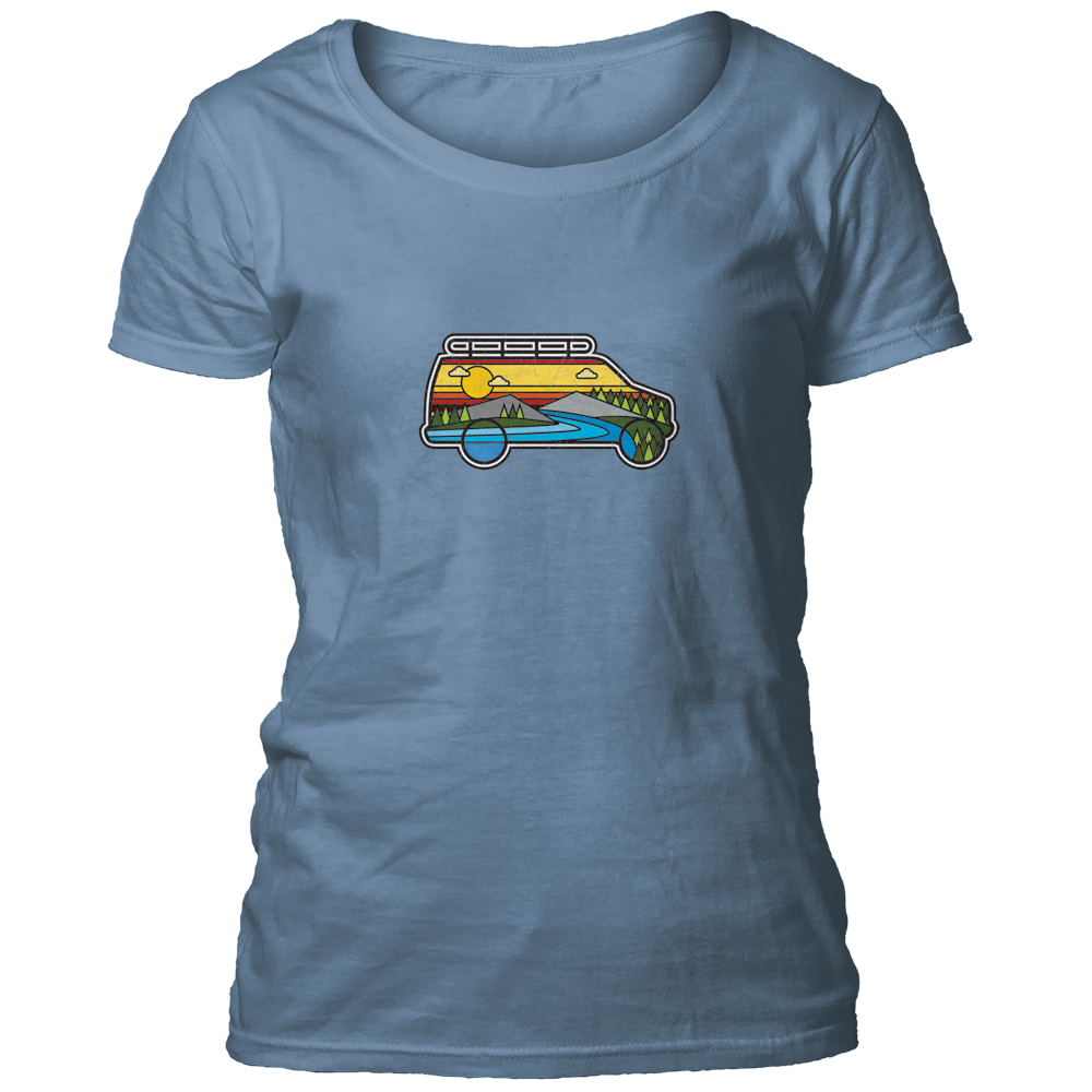Astro Van Retro Silhouette Blue Scoop-Neck T-shirt