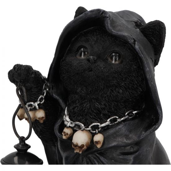 u6172w2-5 Witching Black Cat Holds Lantern - 18.5cm