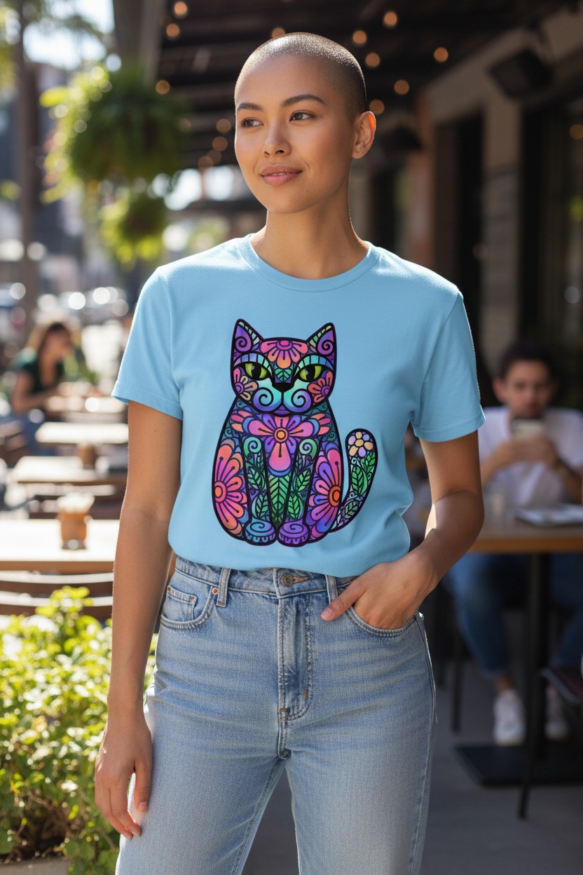 Flowers And Leaves Cat Ladies T-shirt