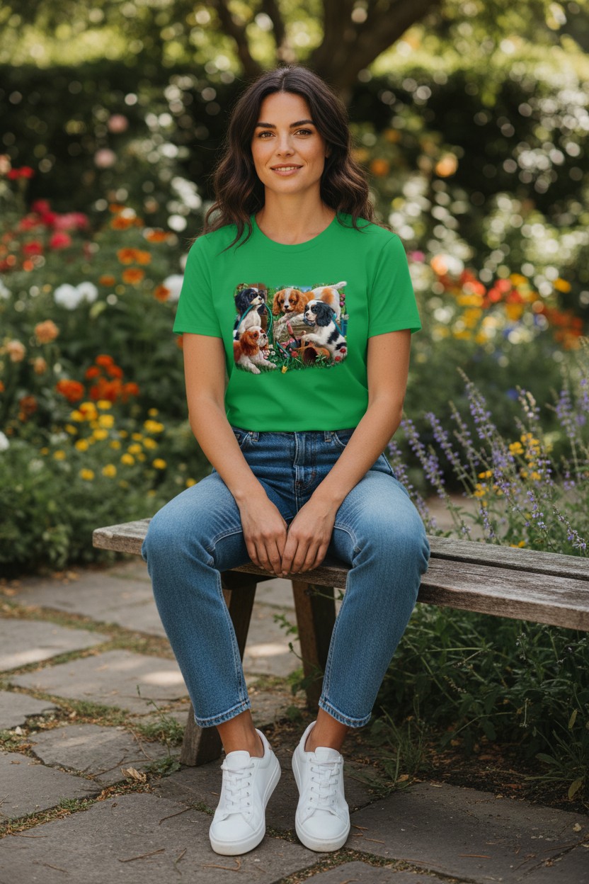 Puppies In The Garden Ladies T-shirt