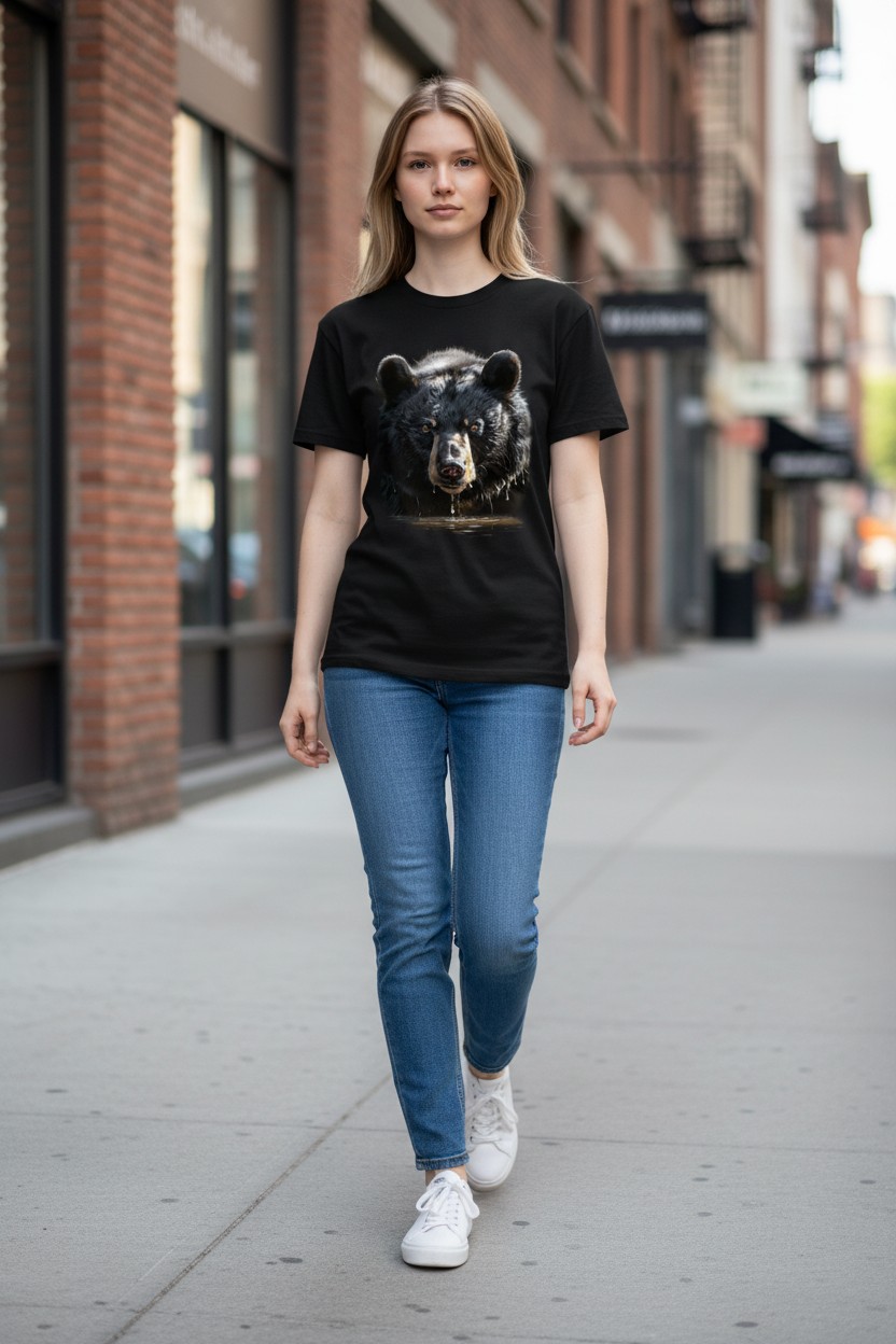 Black Bear In Water Ladies T-shirt