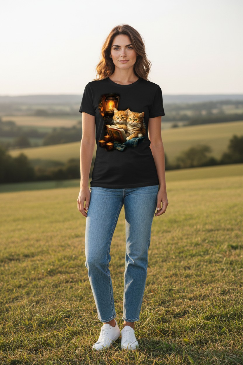 Red Kittens By Candlelight Ladies T-shirt