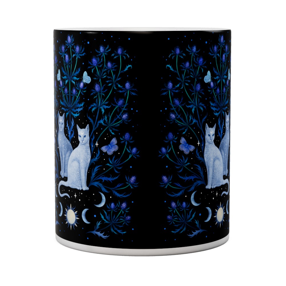 Blue Thistle And Cat Mug