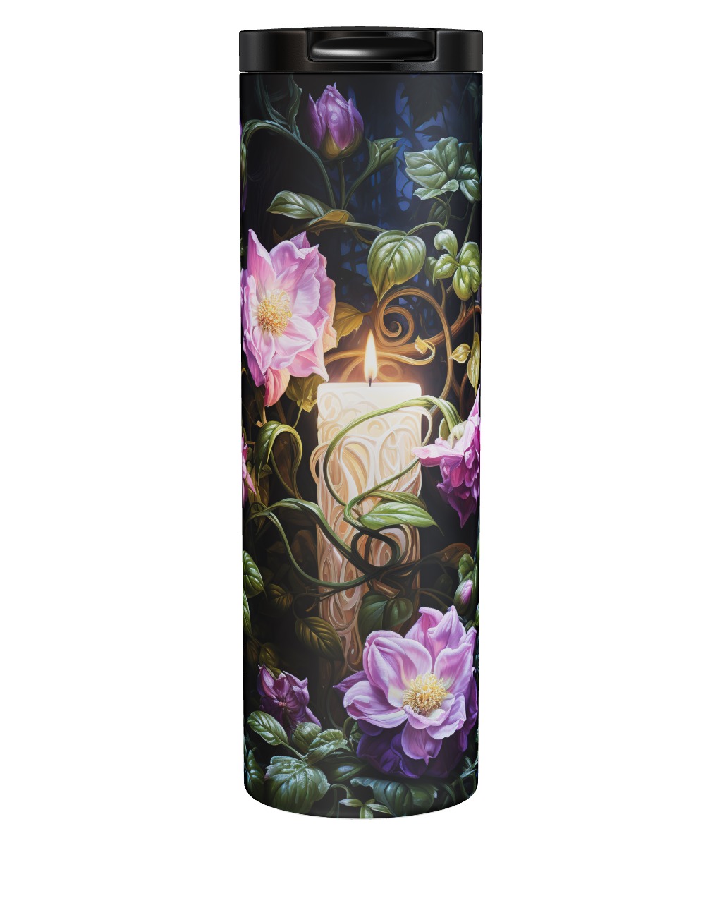 Candle With Pink Flowers Tumbler
