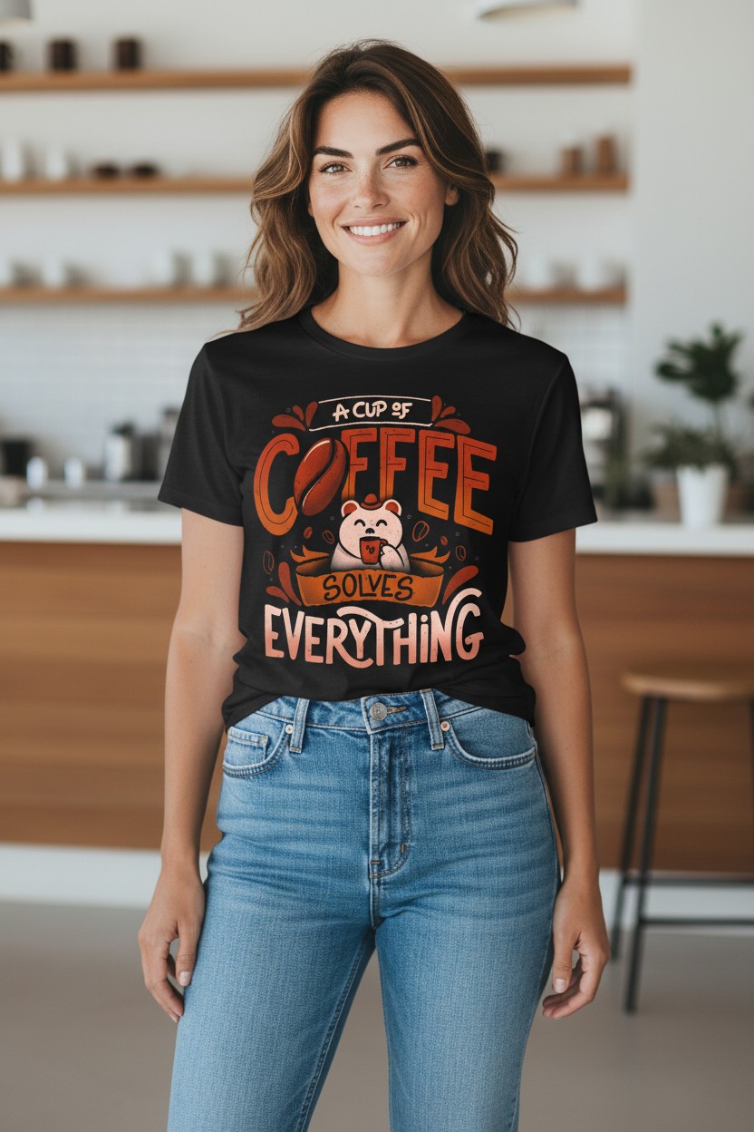 A Cup Of Coffee Solves Everything Ladies T-shirt
