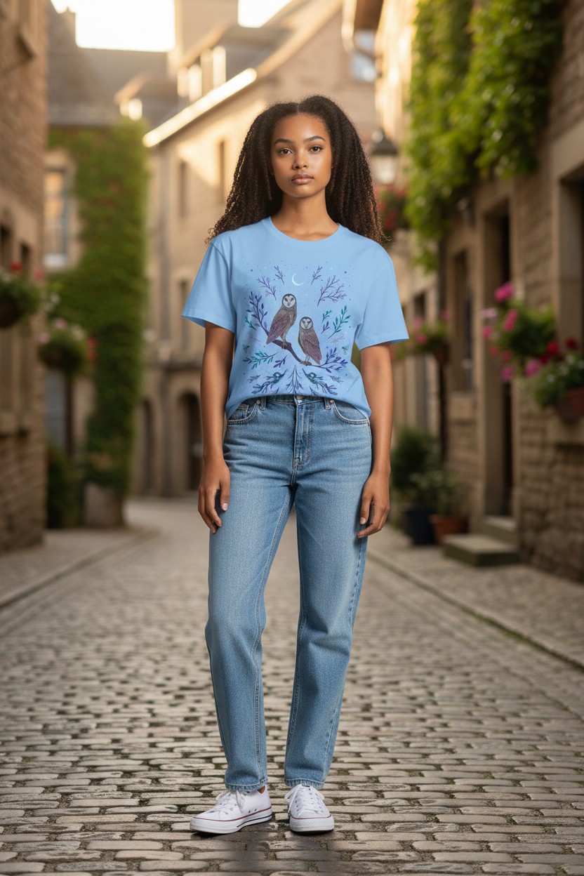 Owls In The Moonlight Ladies T-shirt