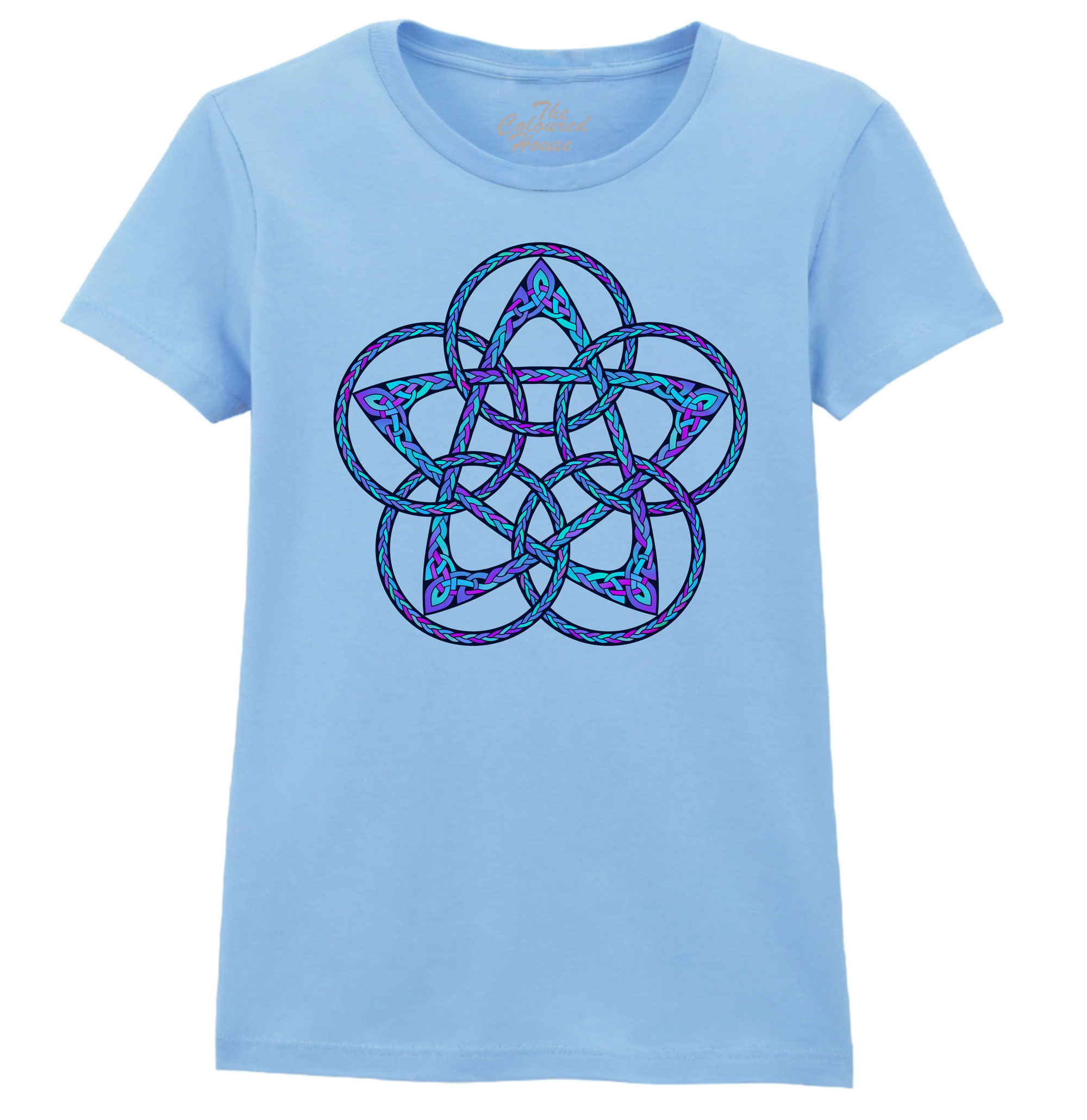 Celtic Knot Five Star Circle Blue Ladies T-shirt