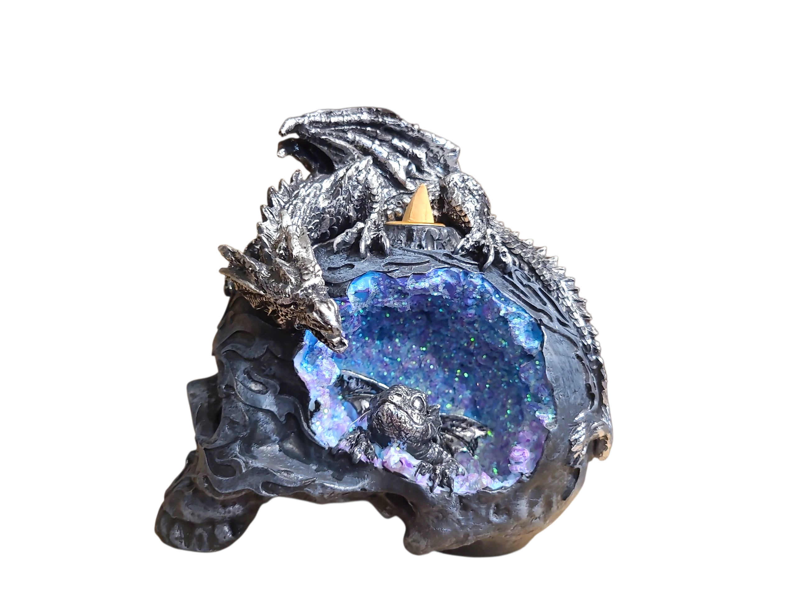 Big Skull Geode - incense burner Blue-Purple