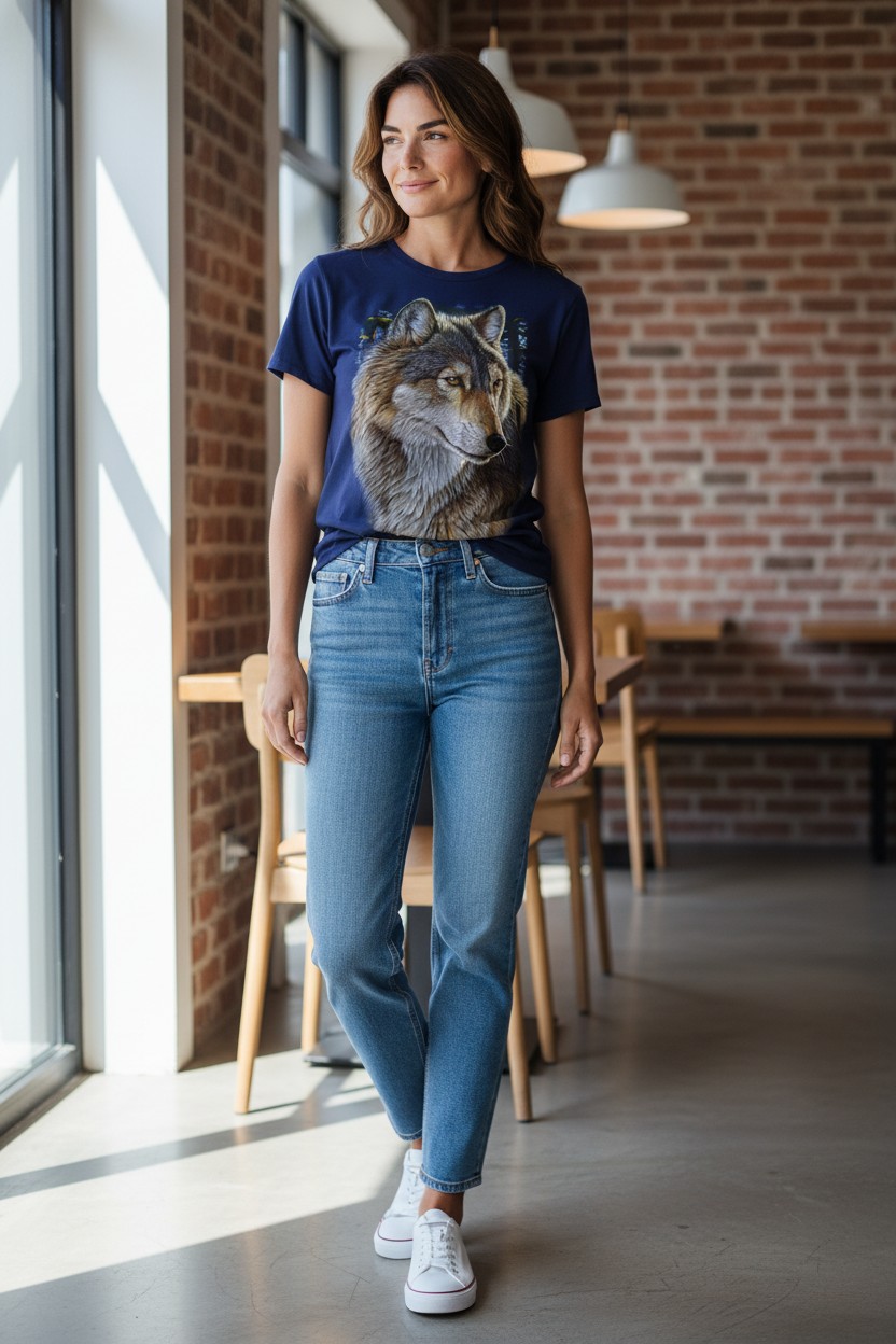 Evening Wolf Portrait Ladies T-shirt