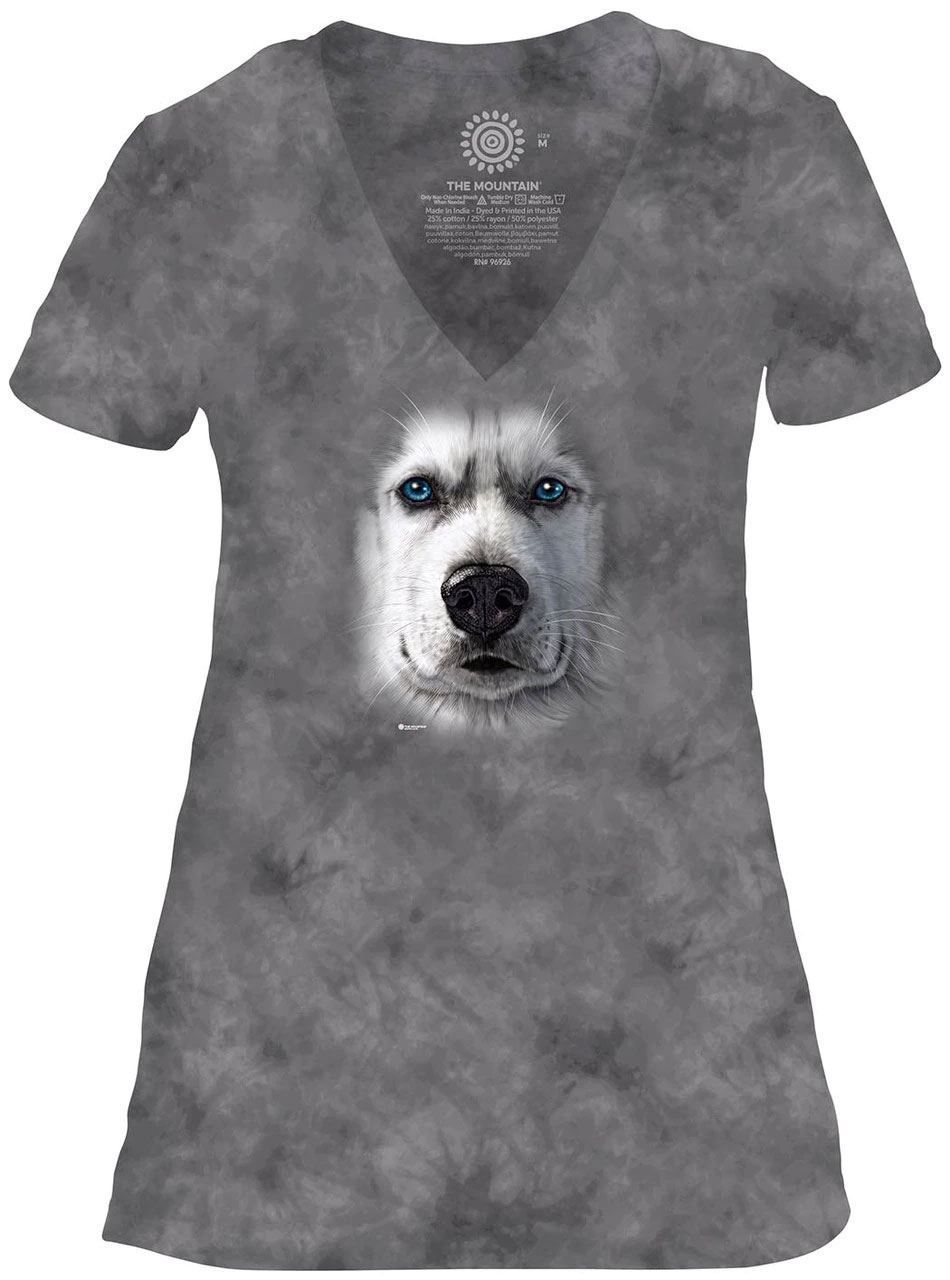 Big Face Siberian Husky V-Neck Tri-Blend