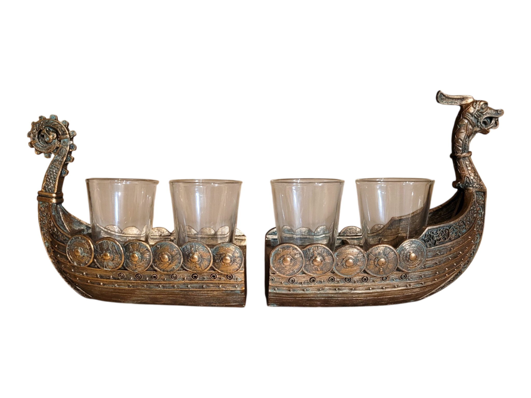 Viking Ship Divisible Into Halves - 4 Shot Glasses