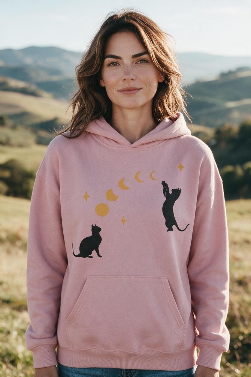 Cat And Moon Bow Hoodie