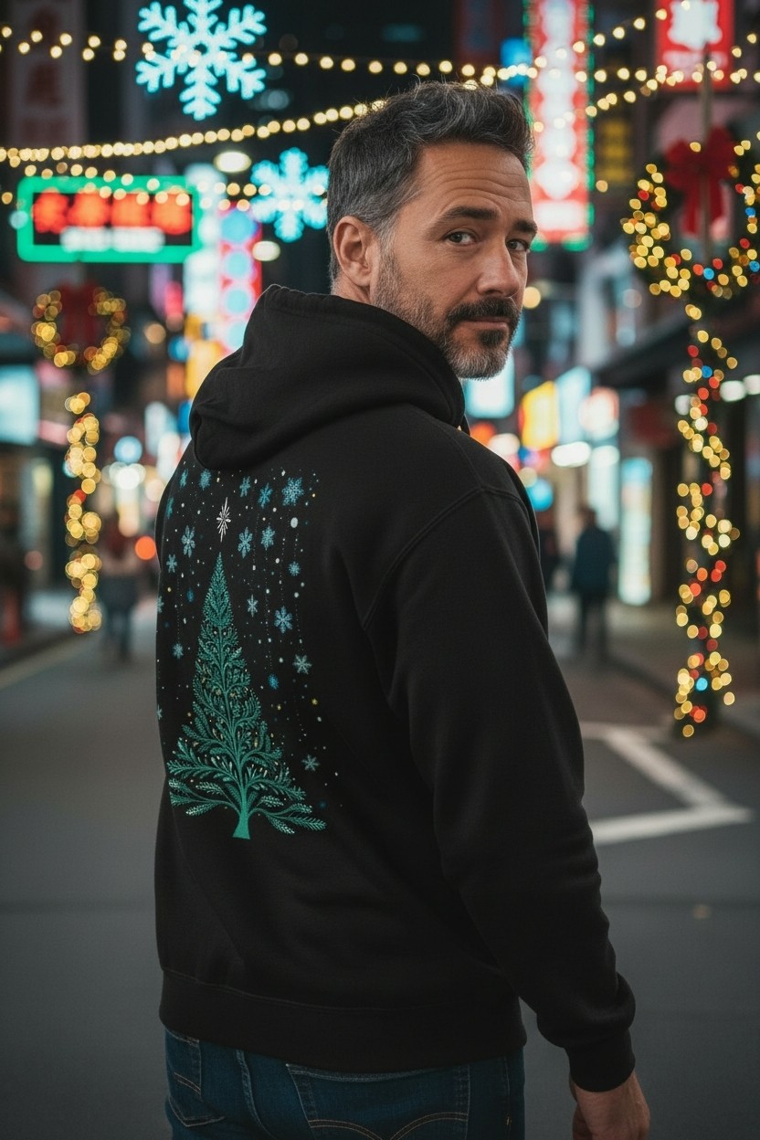 Christmas Night Snowy Tree Hoodie
