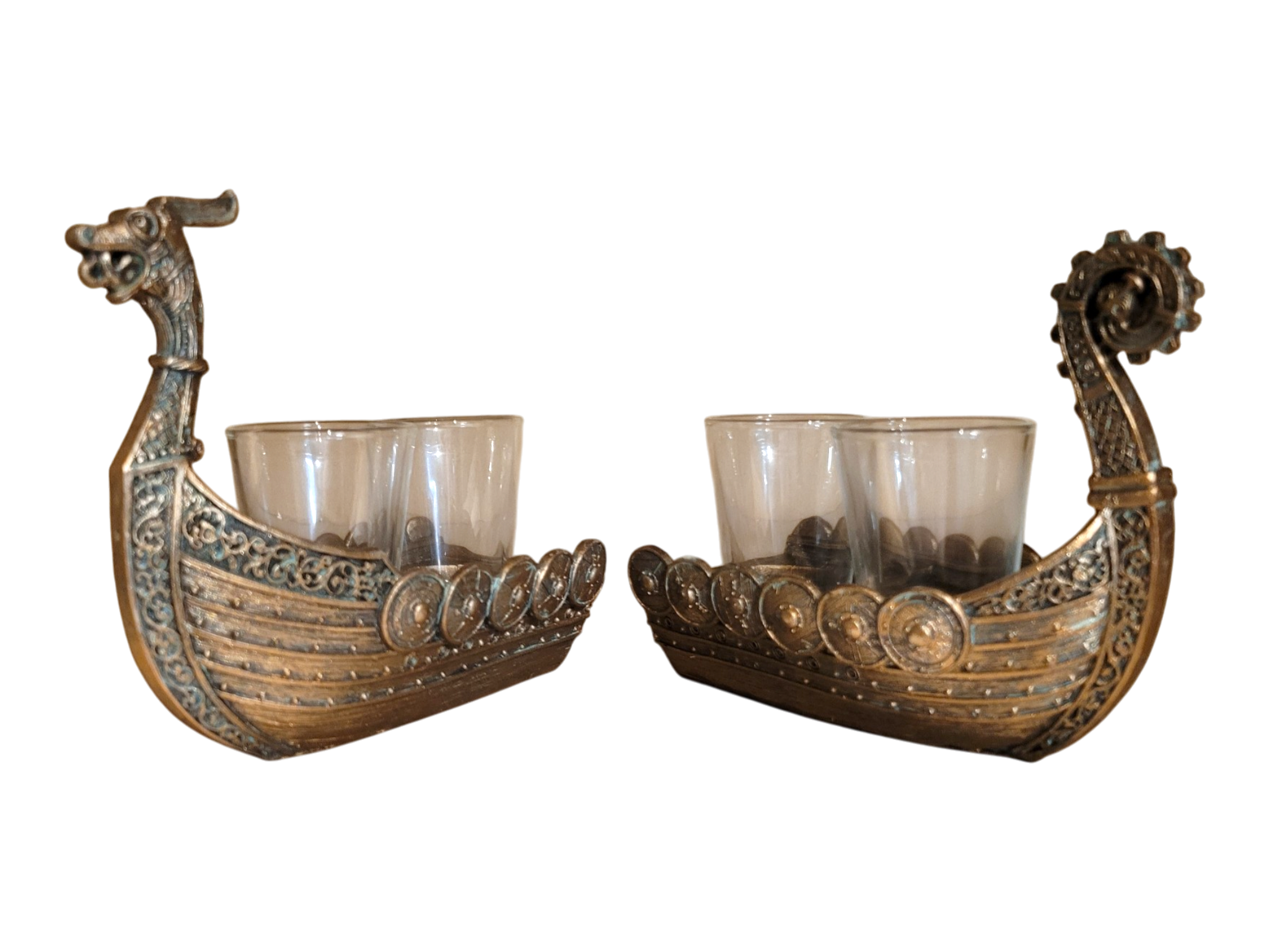 Viking Ship Divisible Into Halves - 4 Shot Glasses