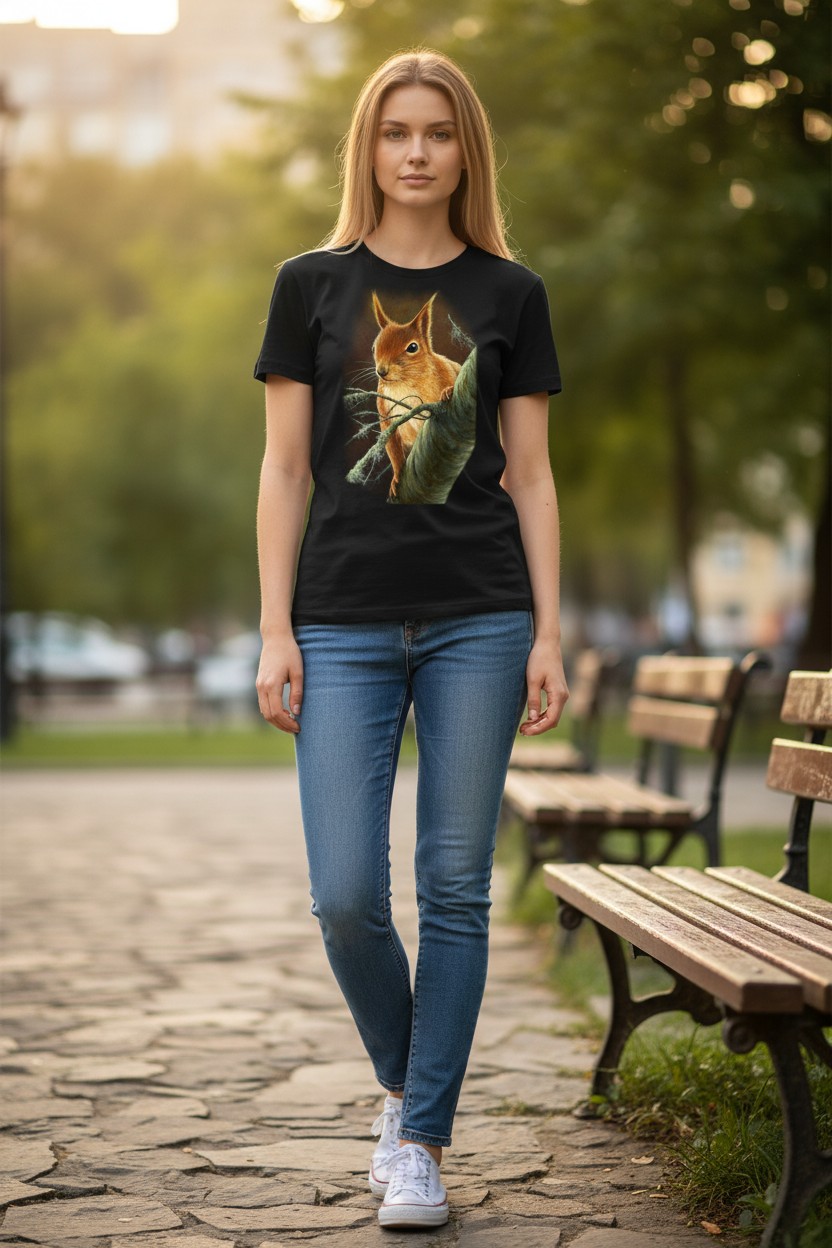 Curious Red Squirrel Ladies T-shirt