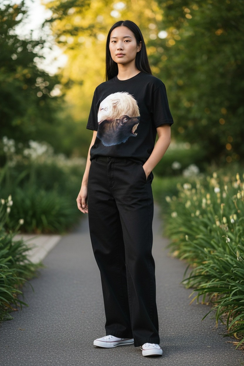 Yin And Yang Wolves Ladies T-shirt