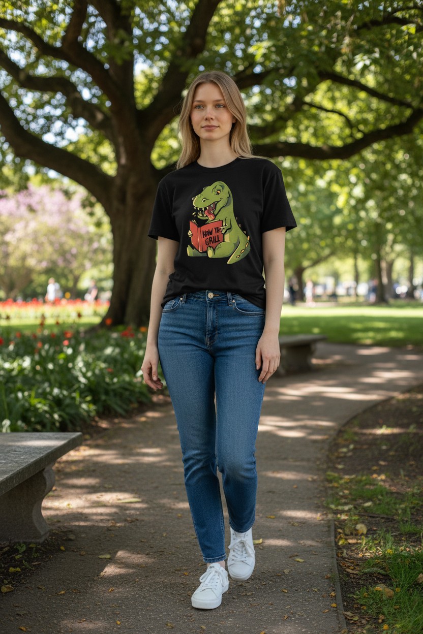 How To Grill - Dinosaur Ladies T-shirt