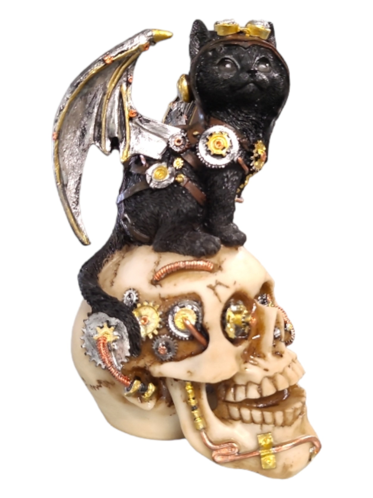 Steampunk Black Cat With Skull - 18cm
