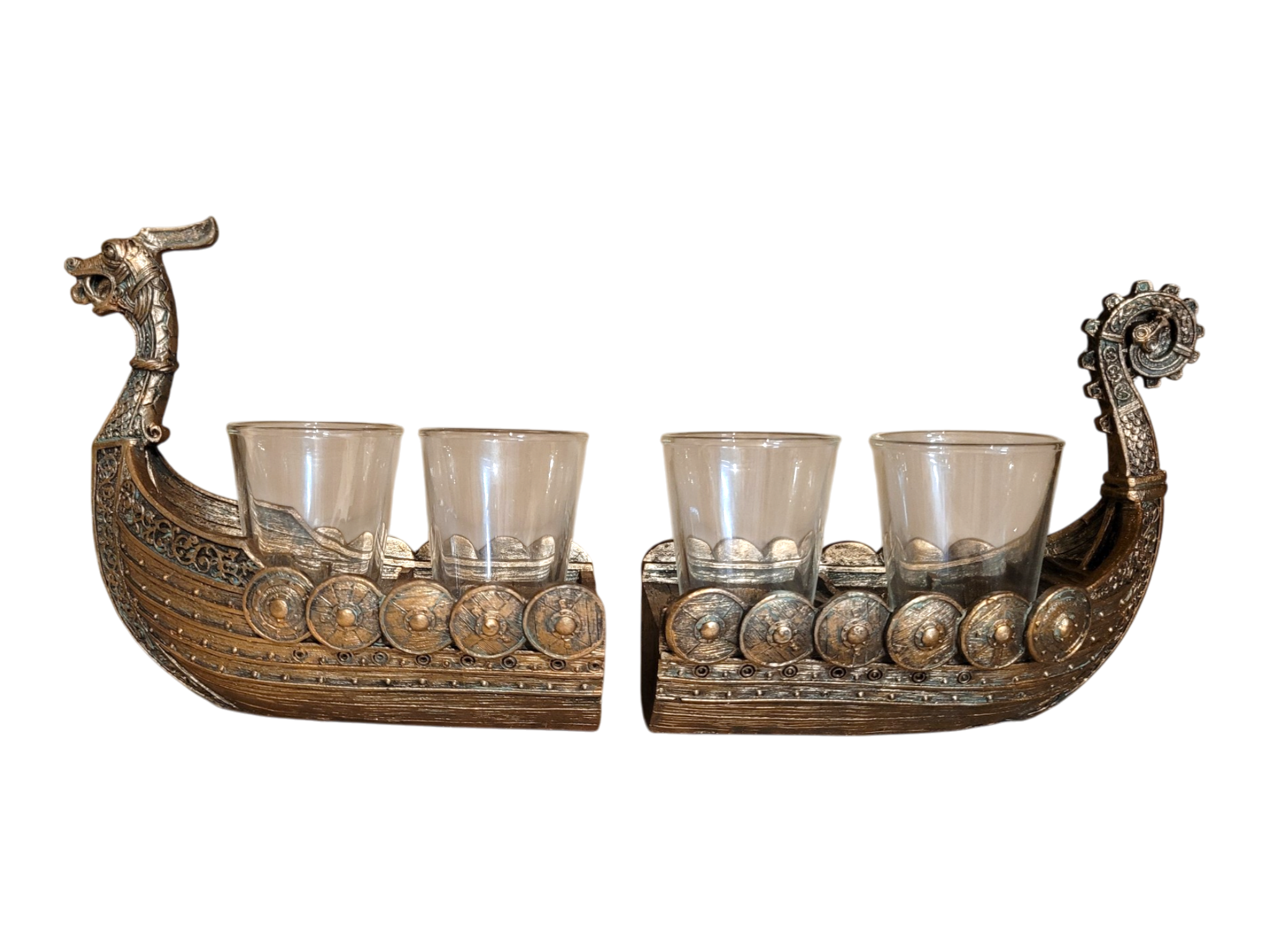 Viking Ship Divisible Into Halves - 4 Shot Glasses