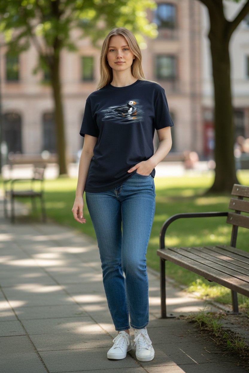 Swimming Puffin Ladies T-shirt