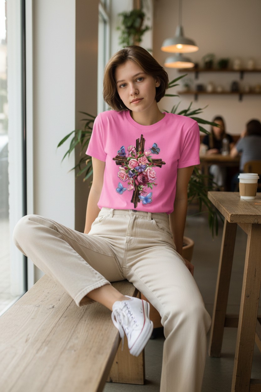 Flower Cross Ladies T-shirt