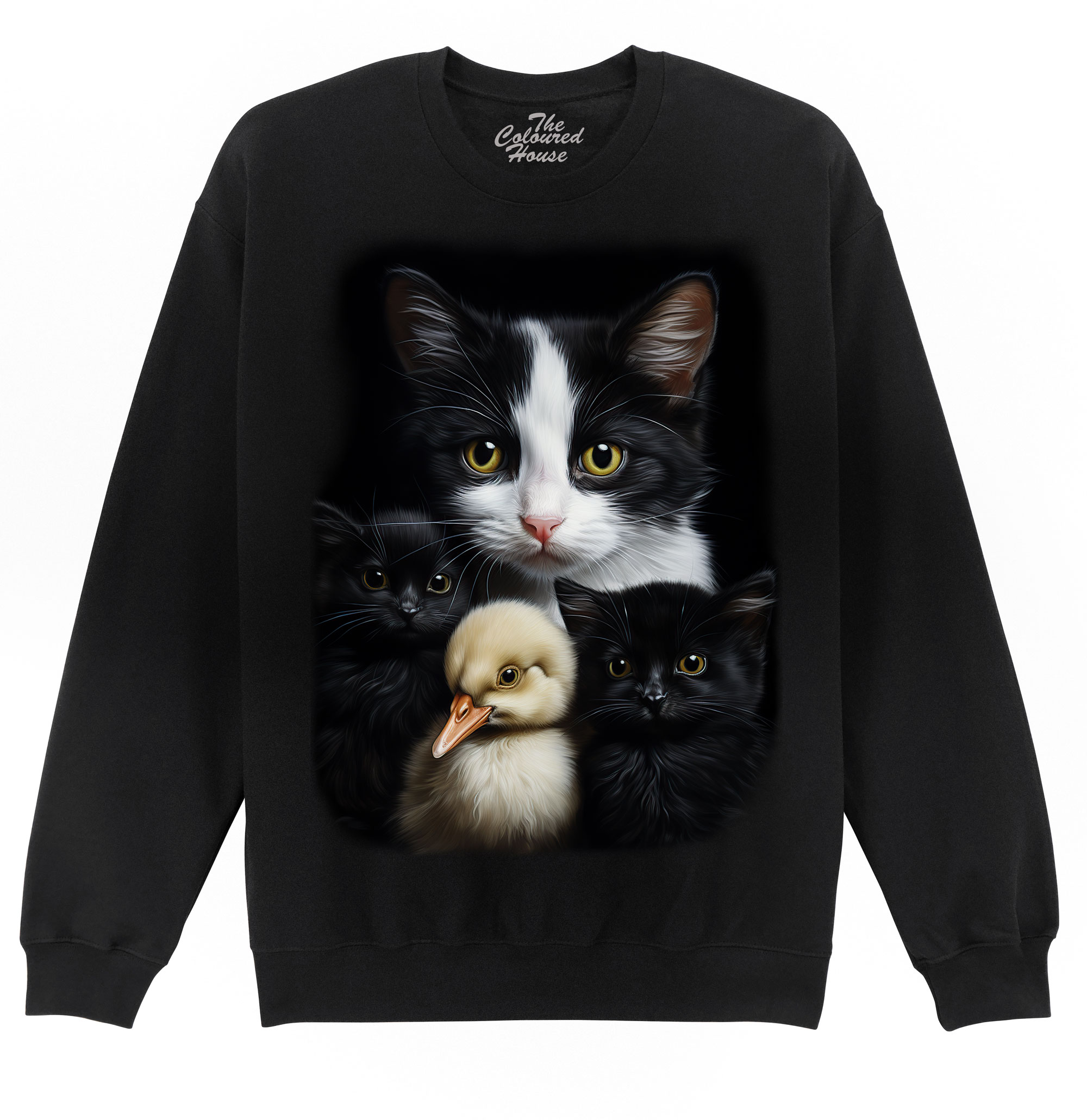 Mom Cat And Kittens Portrait Sweater