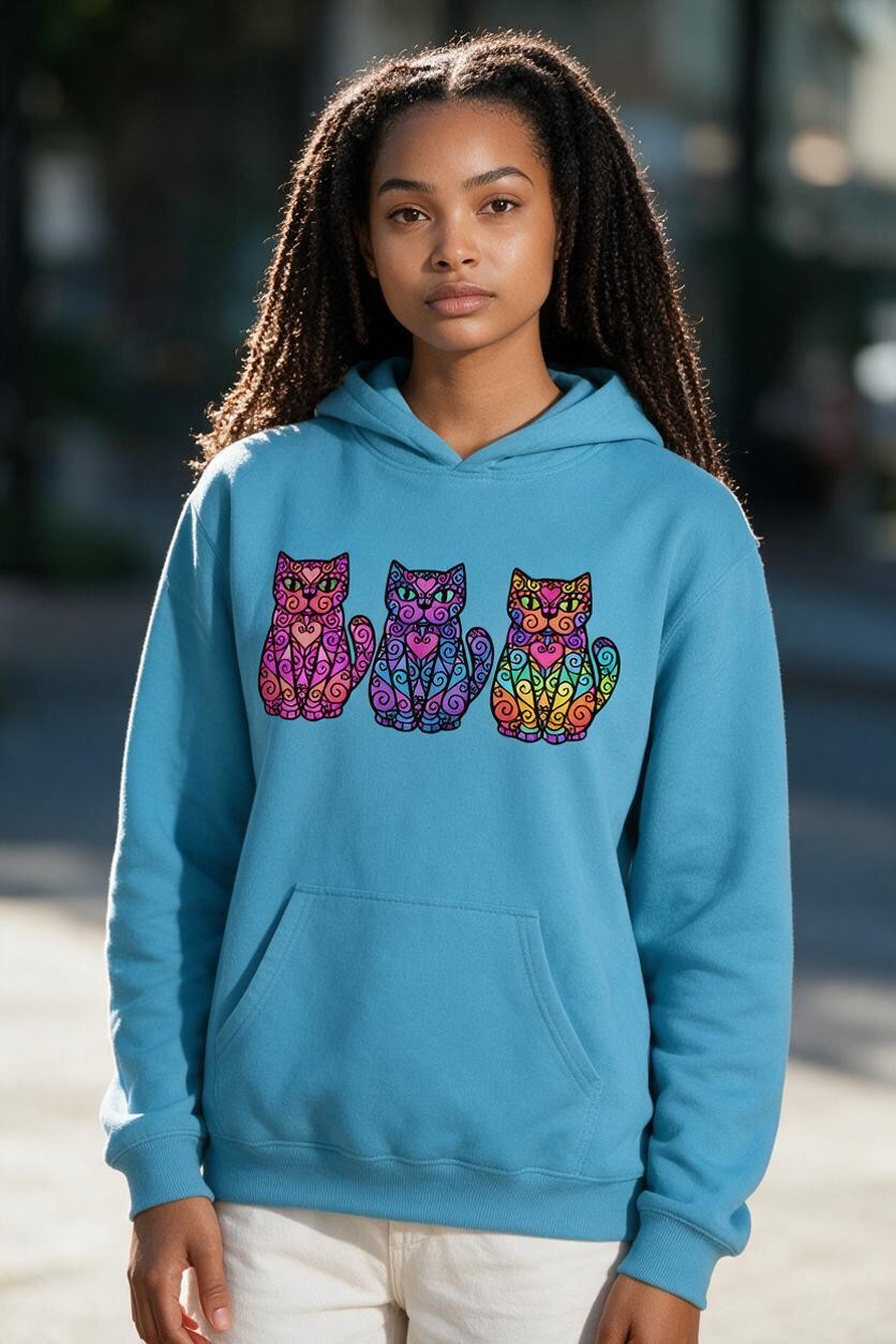 Colorful 3 Cats Hoodie 