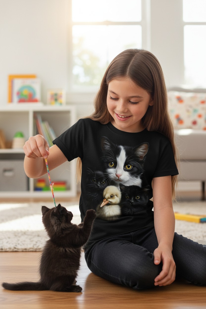 Mom Cat And Kittens Portrait KIDS