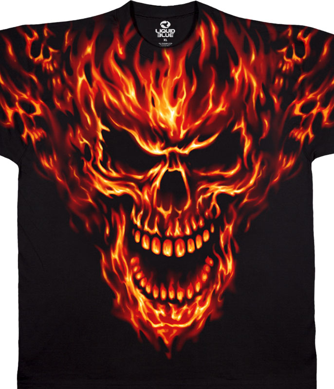31651f__15875 Raging Inferno Skull T-shirt