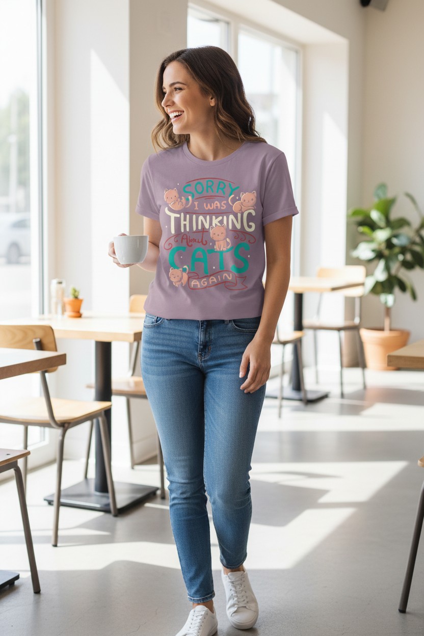 Thinking About Cats Ladies T-shirt
