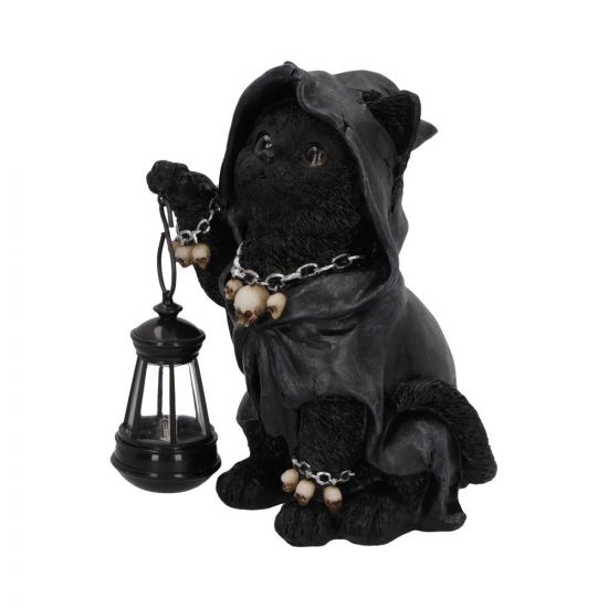 u6172w2-1 Witching Black Cat Holds Lantern - 18.5cm