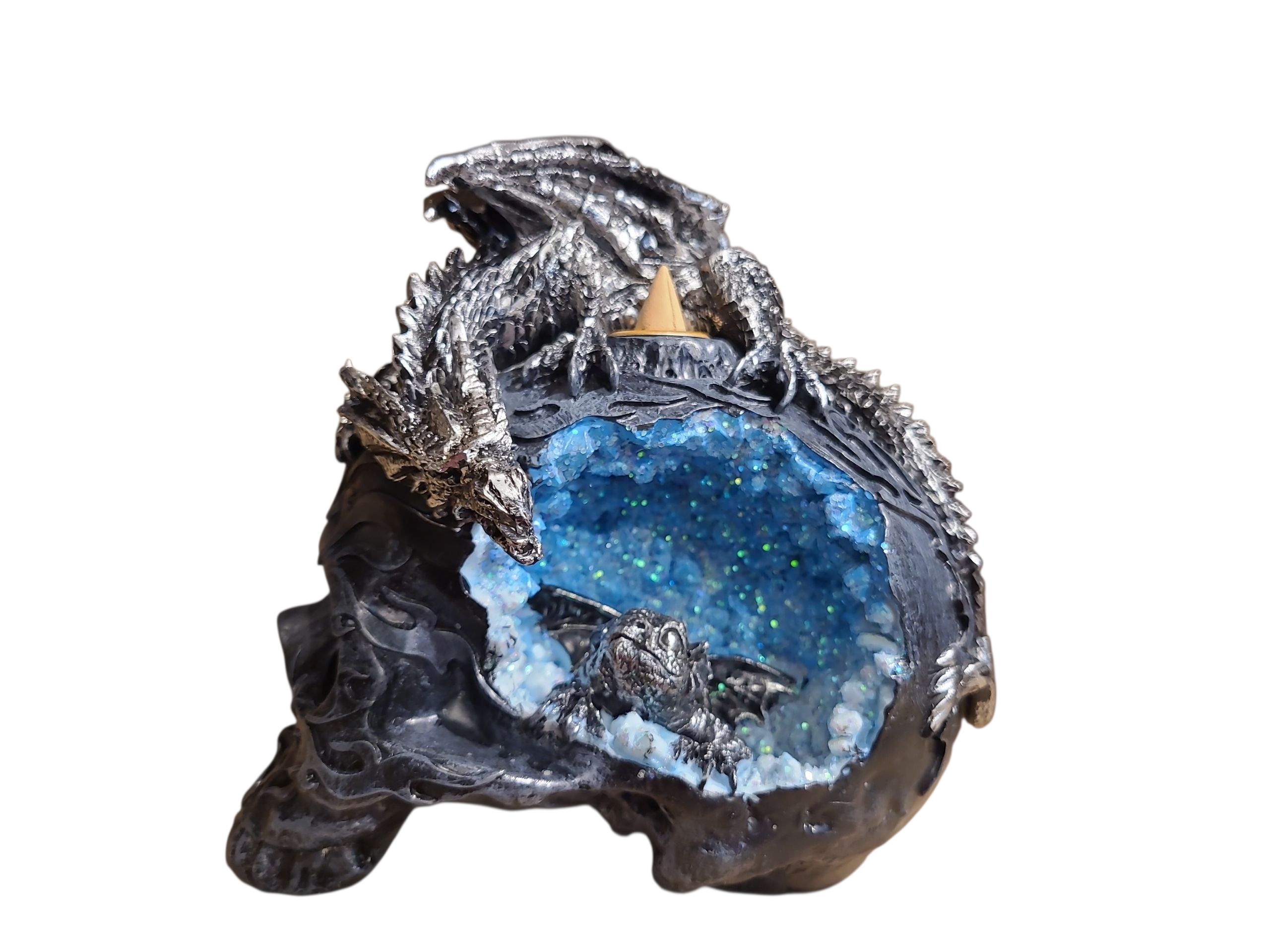 Big Skull Geode - incense burner Blue