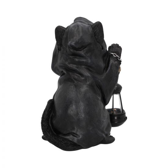 u6172w2-2 Witching Black Cat Holds Lantern - 18.5cm