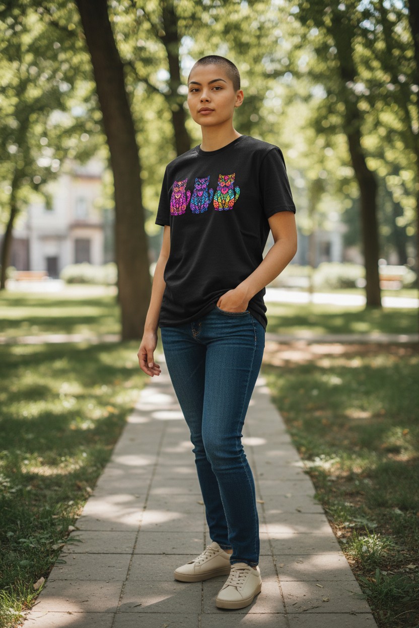 Colorful 3 Cats Ladies T-shirt