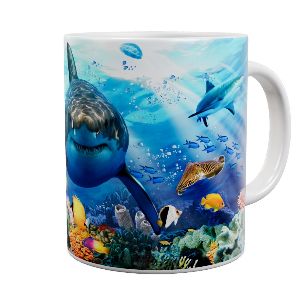 Great White Shark And Sealife Mug