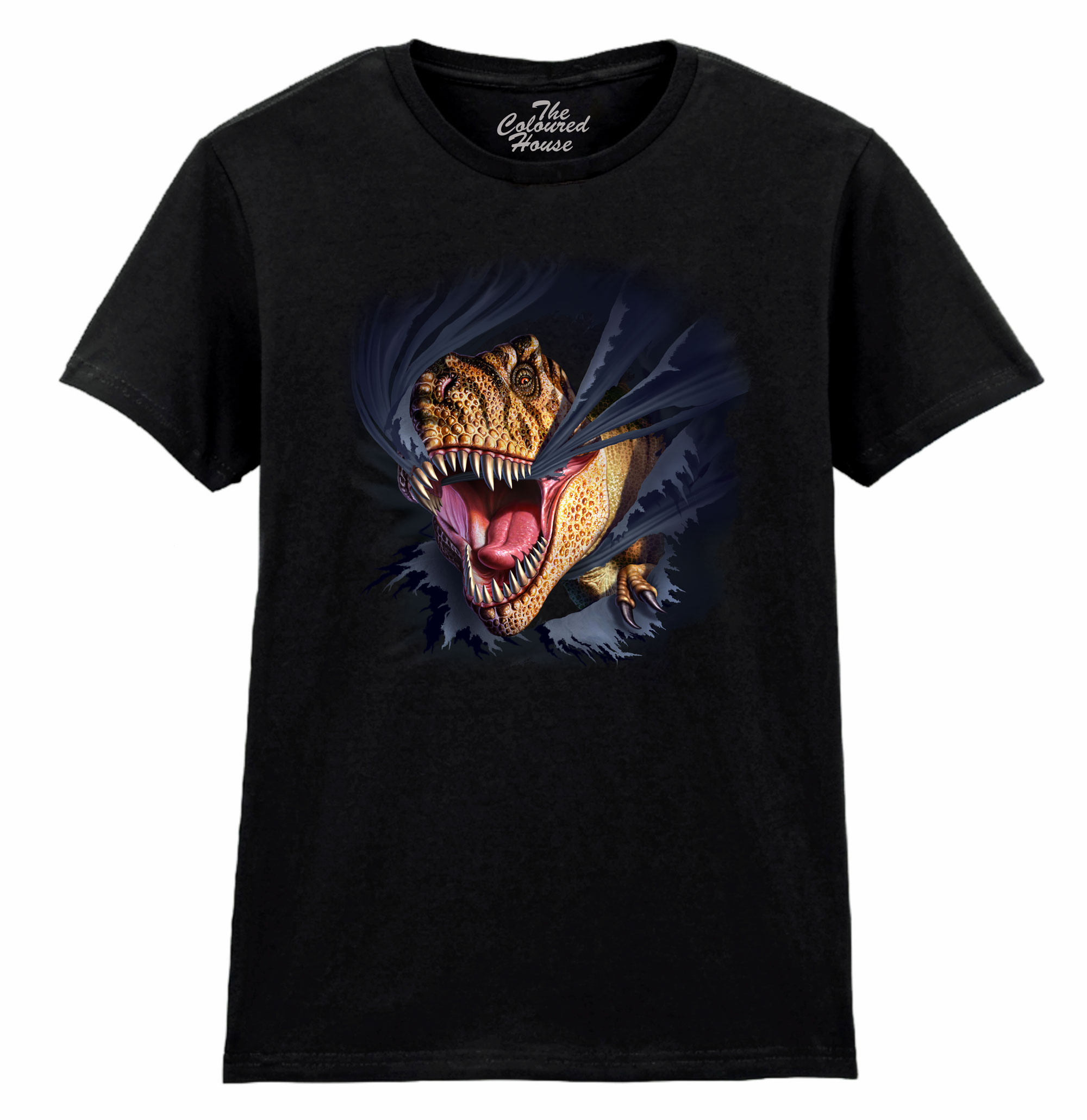 T-Rex Tearing Black Ladies T-shirt 